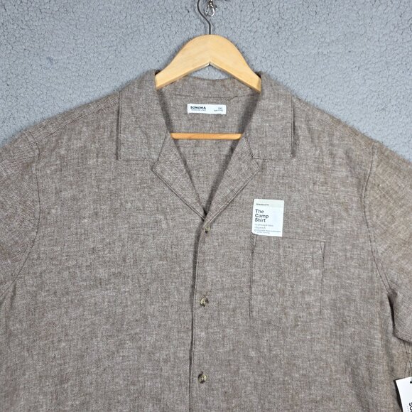 Sonoma Camp Shirt Mens Size 2XL Light Brown Lightweight Linen Cotton Blend NWT - Picture 2 of 11